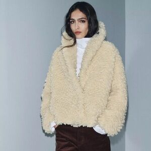 Zara Collection Cream Fleece Teddy Sweater Jacket | S | NWT